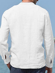 Men's Solid Color Cotton Linen Pocket Shirt - 808Lush