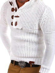 Men's Solid Color Lapel Collar Diagonal Button Horn Button Pullover Sweater - 808Lush