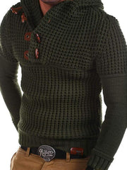 Men's Solid Color Lapel Collar Diagonal Button Horn Button Pullover Sweater - 808Lush
