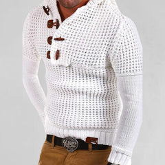 Men's Solid Color Lapel Collar Diagonal Button Horn Button Pullover Sweater - 808Lush