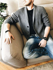 Men's Solid Color Single Breasted Casual Knit Cardigan - 808Lush