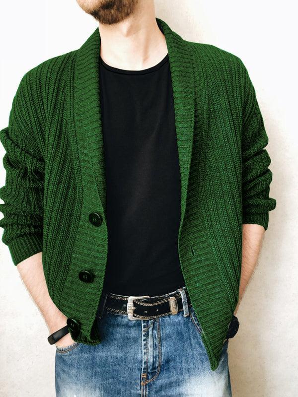 Men's Solid Color Single Breasted Casual Knit Cardigan - 808Lush