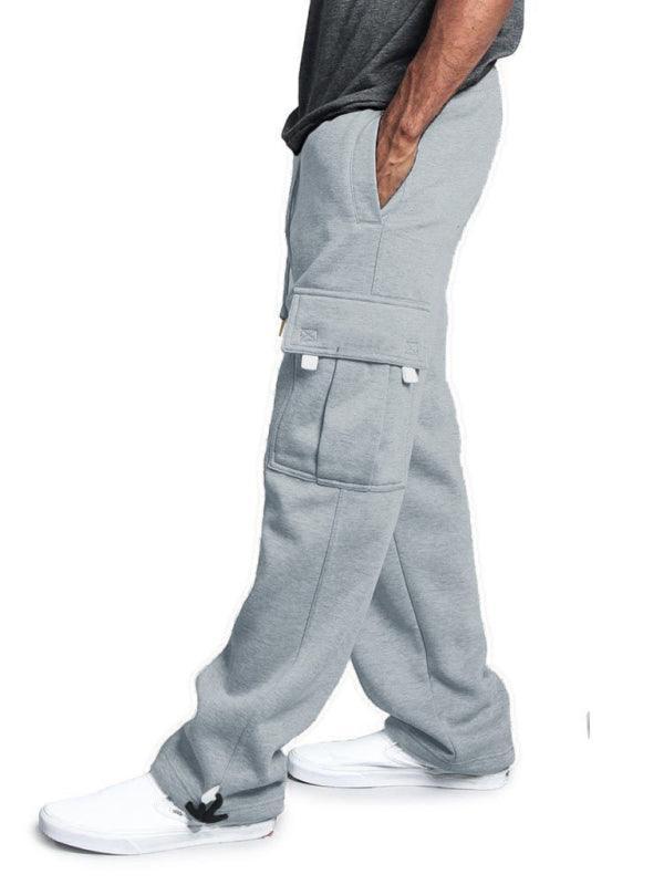 Men's Solid color elastic waist multi-pocket loose fit cargo pants - 808Lush