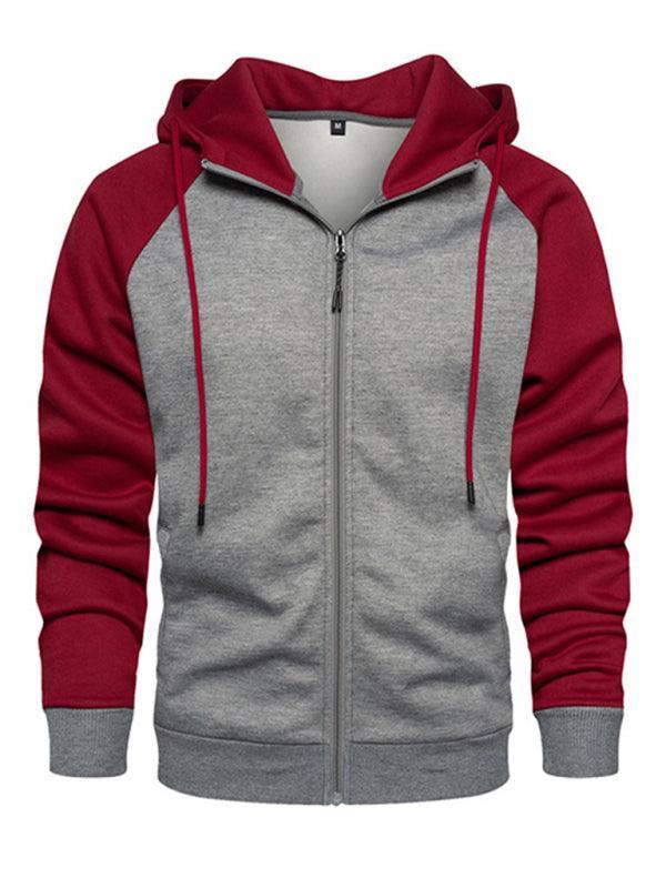 Men's casual contrasting color zipper cardigan hooded sweatshirt - 808Lush
