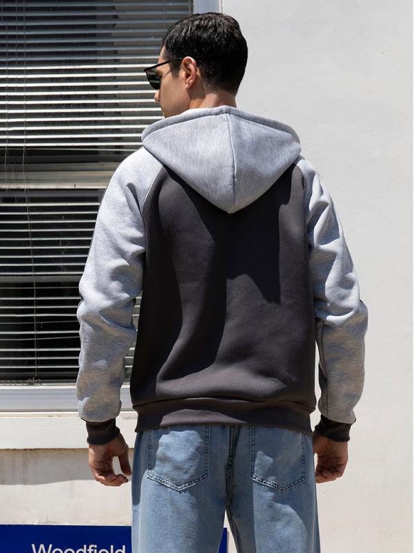 Men's casual contrasting color zipper cardigan hooded sweatshirt - 808Lush