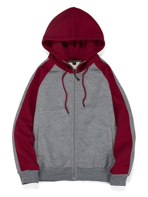 Men's casual contrasting color zipper cardigan hooded sweatshirt - 808Lush