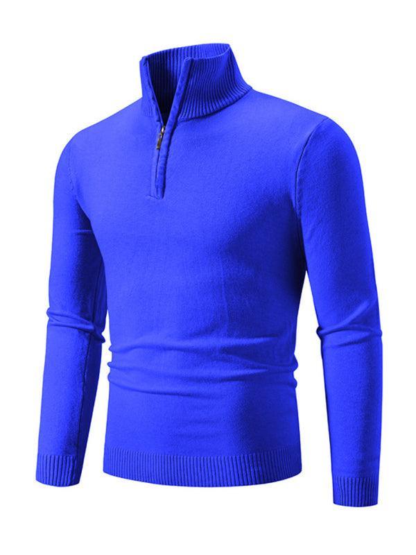 Men's casual solid color sweater half zipper pullover stand collar sweater - 808Lush