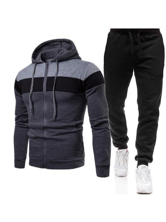 Men's color block long sleeve hooded sweatshirt sets - 808Lush