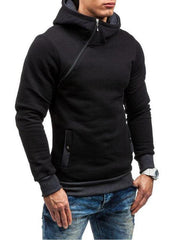 Men's diagonal zipper solid color long-sleeved hoodie - 808Lush