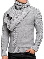 Men's fashionable scarf pullover solid color twist knitted sweater top - 808Lush