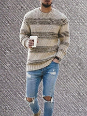 Men's fitted striped round neck long sleeve knitted sweater - 808Lush