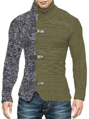 Men's high -necked color skin buckle long -sleeved knit sweater cardigan - 808Lush
