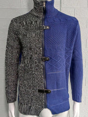 Men's high -necked color skin buckle long -sleeved knit sweater cardigan - 808Lush