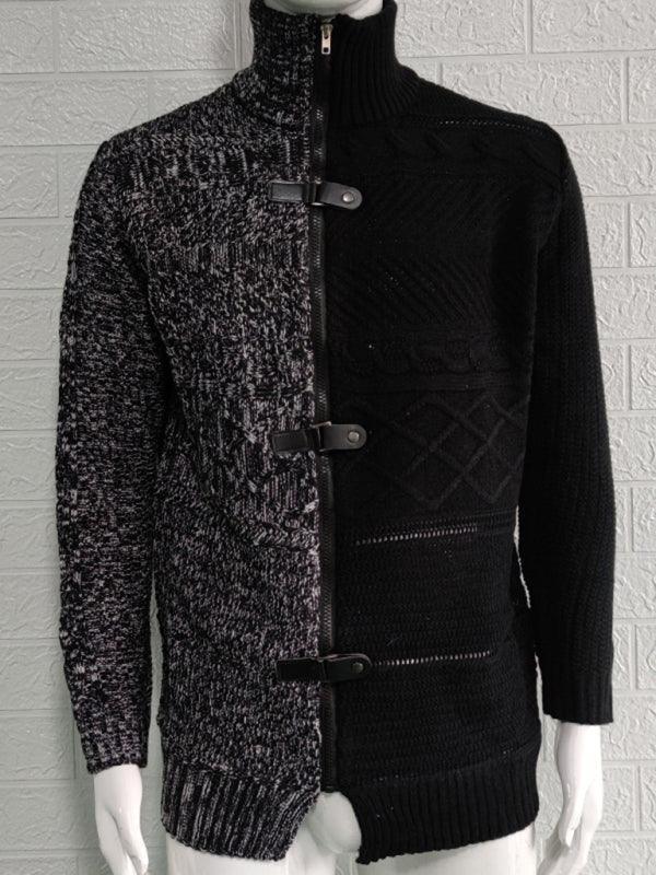 Men's high -necked color skin buckle long -sleeved knit sweater cardigan - 808Lush