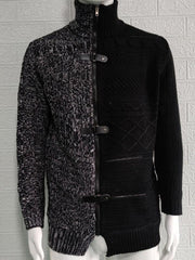 Men's high -necked color skin buckle long -sleeved knit sweater cardigan - 808Lush