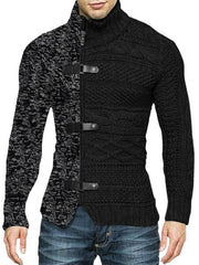 Men's high -necked color skin buckle long -sleeved knit sweater cardigan - 808Lush