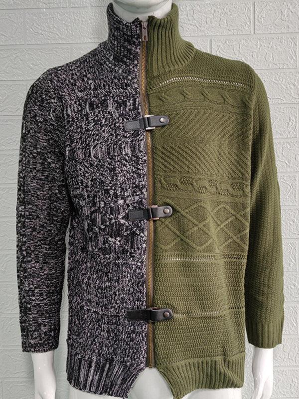 Men's high -necked color skin buckle long -sleeved knit sweater cardigan - 808Lush