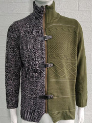 Men's high -necked color skin buckle long -sleeved knit sweater cardigan - 808Lush