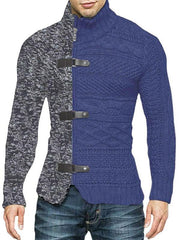 Men's high -necked color skin buckle long -sleeved knit sweater cardigan - 808Lush