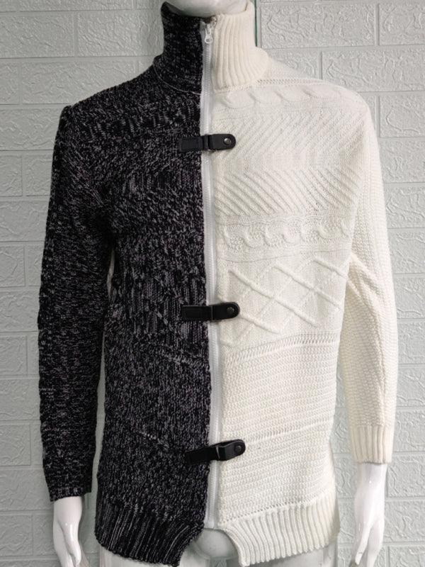Men's high -necked color skin buckle long -sleeved knit sweater cardigan - 808Lush