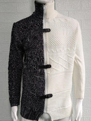 Men's high -necked color skin buckle long -sleeved knit sweater cardigan - 808Lush