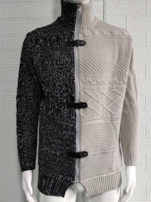 Men's high -necked color skin buckle long -sleeved knit sweater cardigan - 808Lush