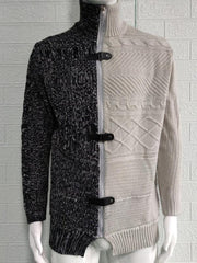 Men's high -necked color skin buckle long -sleeved knit sweater cardigan - 808Lush