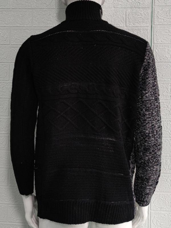 Men's high -necked color skin buckle long -sleeved knit sweater cardigan - 808Lush