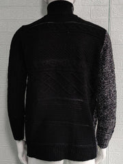 Men's high -necked color skin buckle long -sleeved knit sweater cardigan - 808Lush