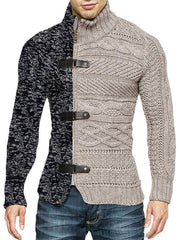 Men's high -necked color skin buckle long -sleeved knit sweater cardigan - 808Lush