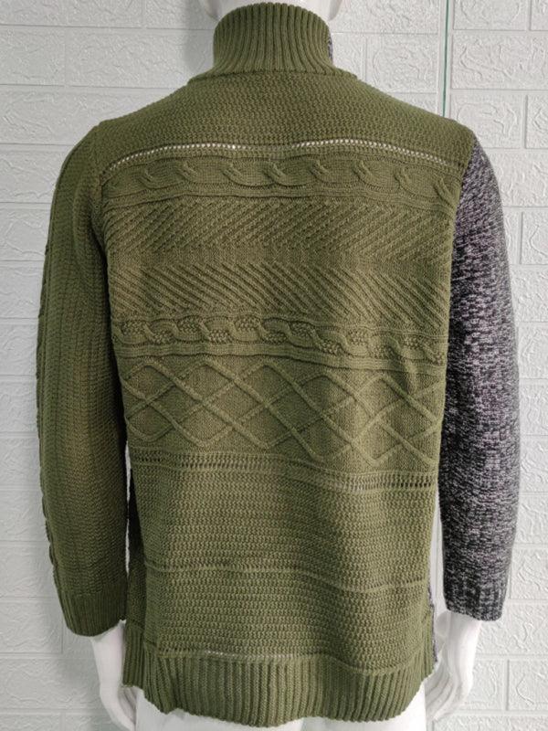 Men's high -necked color skin buckle long -sleeved knit sweater cardigan - 808Lush