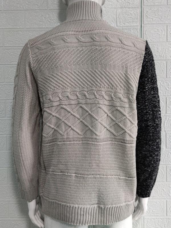 Men's high -necked color skin buckle long -sleeved knit sweater cardigan - 808Lush