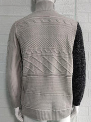 Men's high -necked color skin buckle long -sleeved knit sweater cardigan - 808Lush