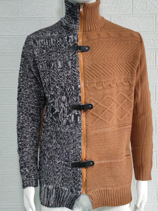 Men's high -necked color skin buckle long -sleeved knit sweater cardigan - 808Lush