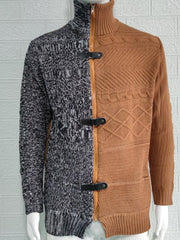 Men's high -necked color skin buckle long -sleeved knit sweater cardigan - 808Lush
