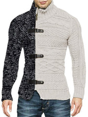 Men's high -necked color skin buckle long -sleeved knit sweater cardigan - 808Lush
