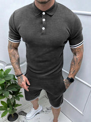 Men's lapel short -sleeved shorts two -piece sports casual set - 808Lush