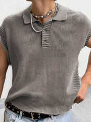 Men's lapel solid color Polo collar knitted top - 808Lush