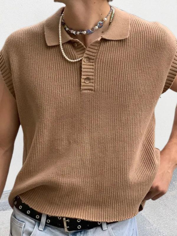 Men's lapel solid color Polo collar knitted top - 808Lush
