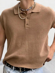 Men's lapel solid color Polo collar knitted top - 808Lush