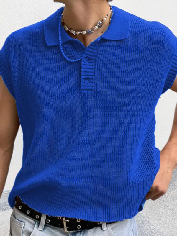 Men's lapel solid color Polo collar knitted top - 808Lush