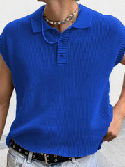Men's lapel solid color Polo collar knitted top - 808Lush
