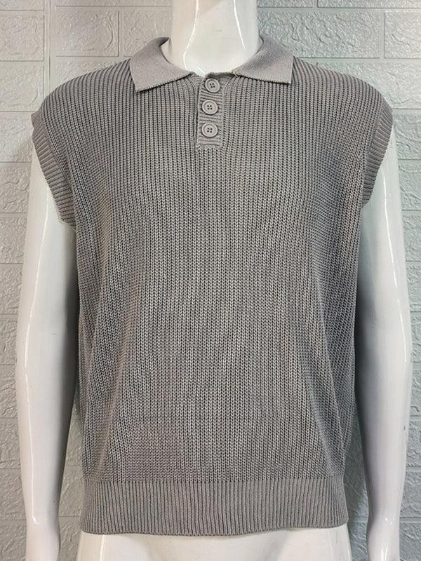 Men's lapel solid color Polo collar knitted top - 808Lush