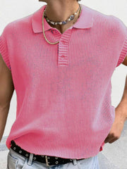 Men's lapel solid color Polo collar knitted top - 808Lush