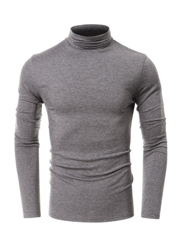 Men's long-sleeved solid color turtleneck bottoming T-shirt top - 808Lush