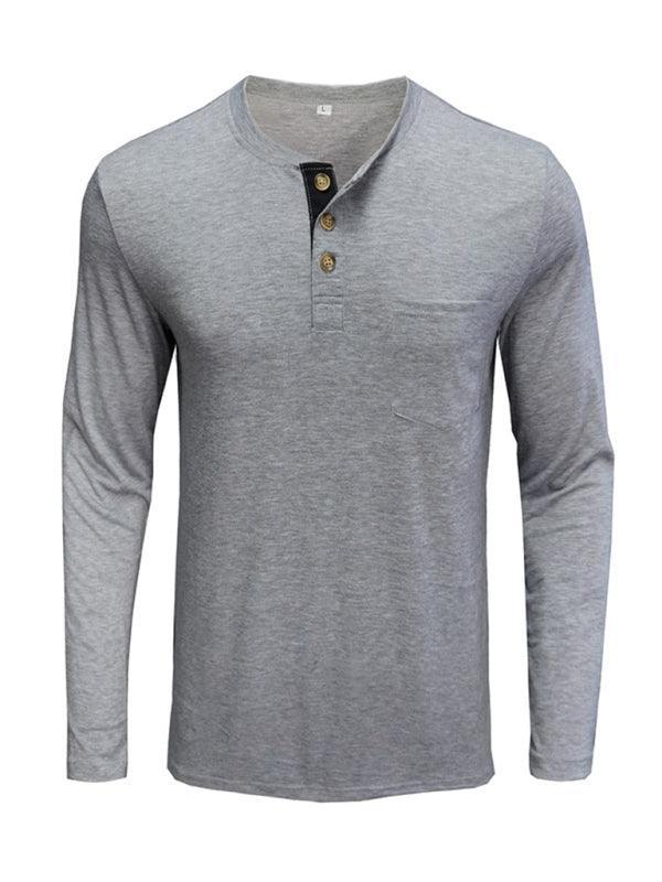 Men's long-sleeved t-shirt foreign trade t-shirt solid color bottoming shirt - 808Lush