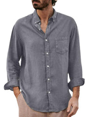 Men's European and American fashion solid color loose single-breasted long-sleeved lapel shirt - 808Lush