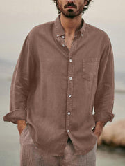 Men's European and American fashion solid color loose single-breasted long-sleeved lapel shirt - 808Lush