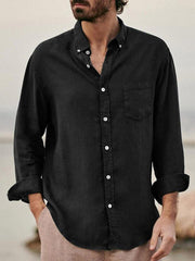 Men's European and American fashion solid color loose single-breasted long-sleeved lapel shirt - 808Lush
