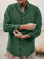 Men's European and American fashion solid color loose single-breasted long-sleeved lapel shirt - 808Lush